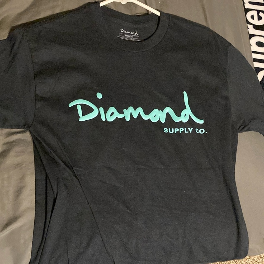 Diamond Supply Co. Black Tee with Teal Script Logo